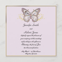 Mariposa purpurina en la invitación a la boda de L