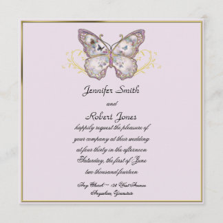 Mariposa purpurina en la invitación a la boda de L