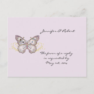 Mariposa purpurina en la tarjeta postal RSVP Laven