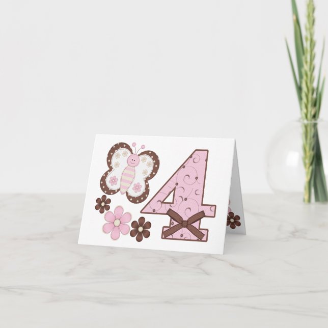 Mariposa rosa 4ª invitación de relleno de cumpleañ (Anverso)