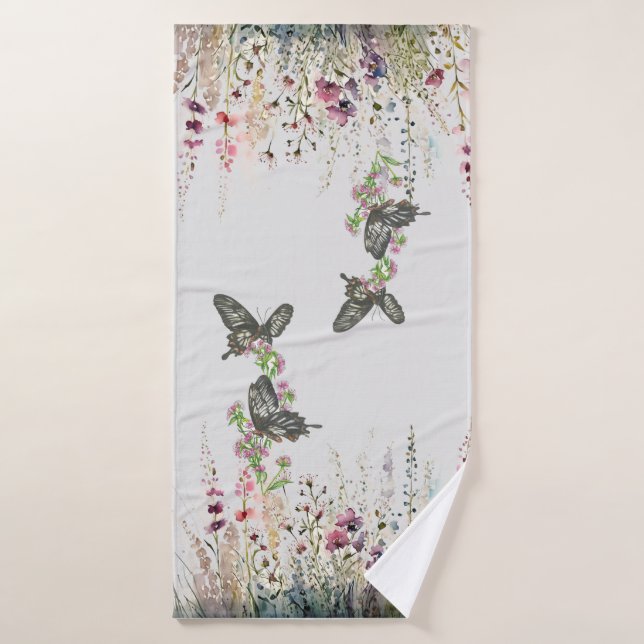 Mariposa Rosa Ceylon pintada a mano (Toalla de baño)