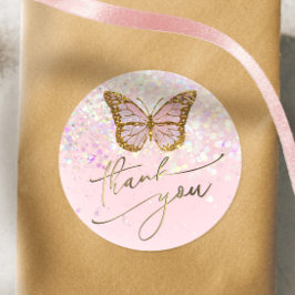 mariposa rosa gracias pegatina redondo clásico