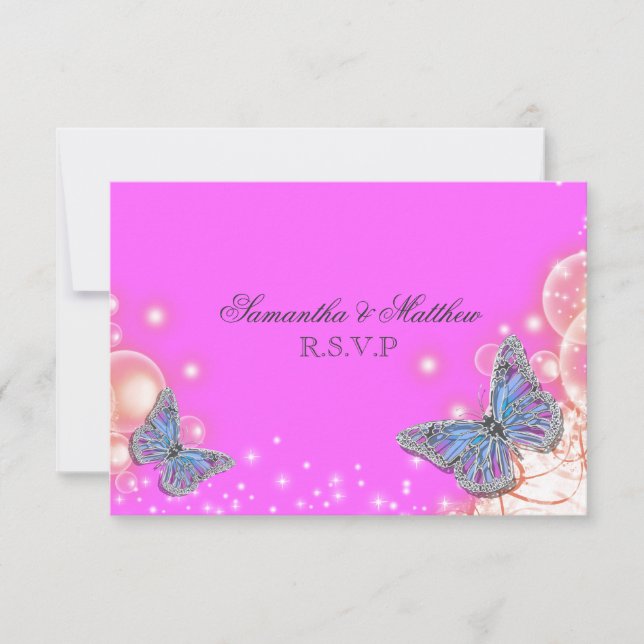 Mariposa rosa morada azul boda rsvp (Anverso)