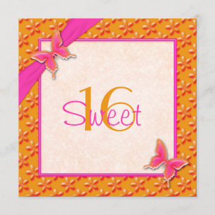 Mariposa rosa y Naranja Dieciséis invitaciones