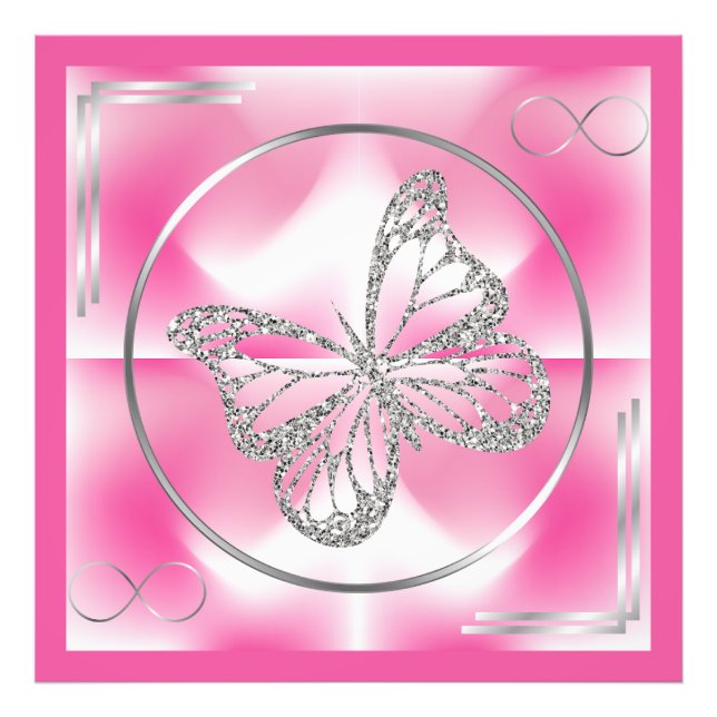 Mariposa rosa y plateada y Rótulo infinito | Foto (Frente)