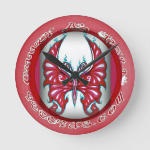 Mariposa rosada 8" reloj de pared redondo