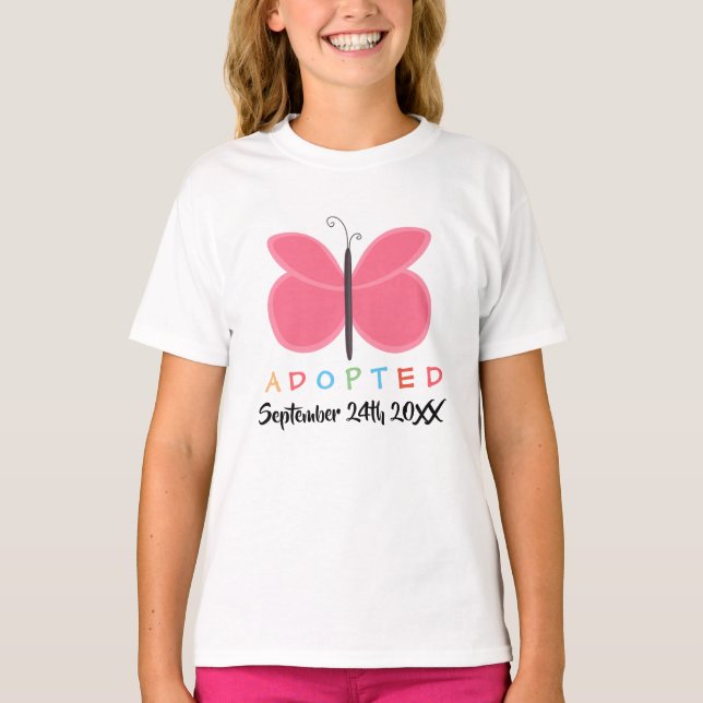 Mariposa rosada adoptada - camisa de encargo de la (Anverso)