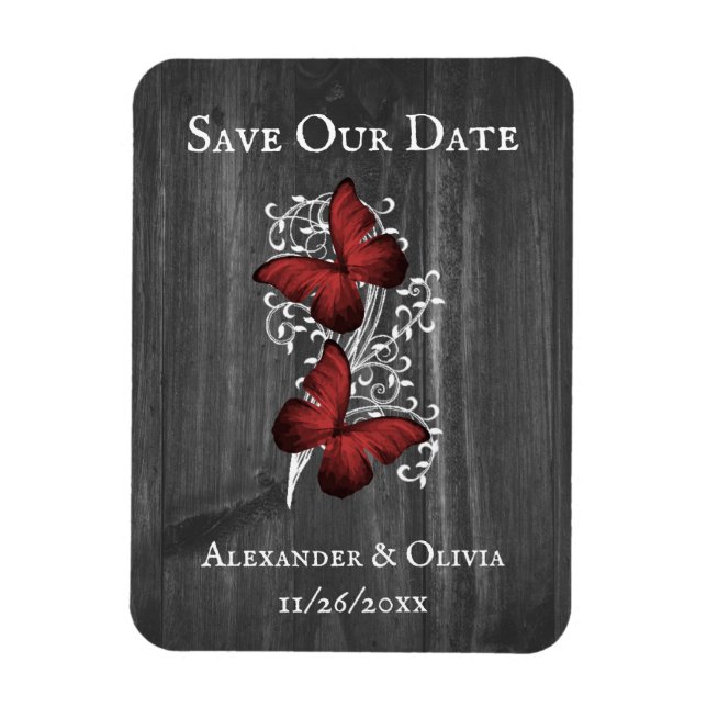 Mariposa Rústica Roja Salva El Imán De La Fecha (Vertical)