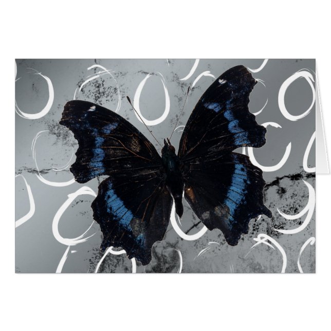 Mariposa sobre fondo plateado con círculos en blan (Anverso (Horizontal))
