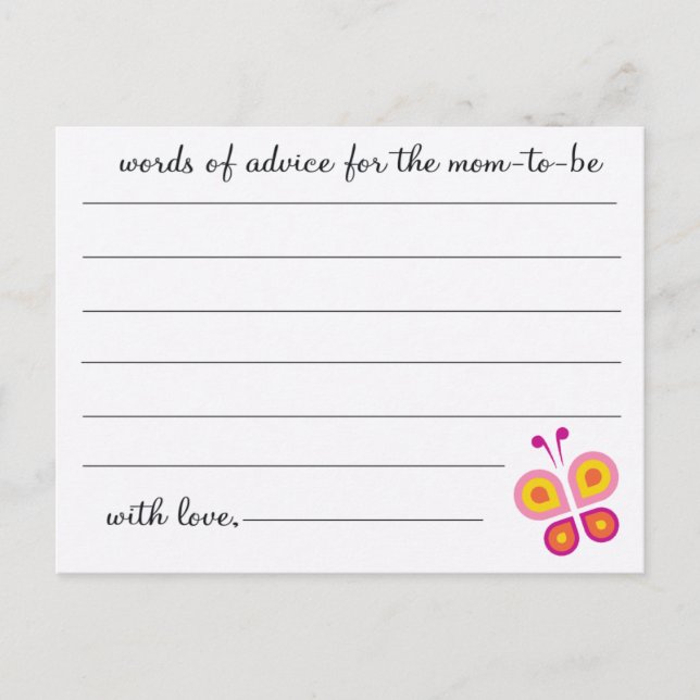 Mariposa - Tarjetas de consejo de Baby Shower (Anverso)