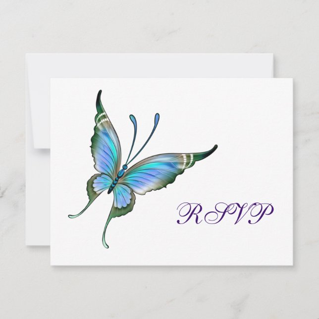 Mariposa Teal RSVP Fondo de cualquier color (Anverso)