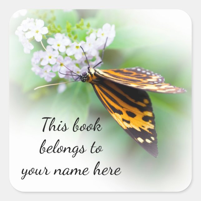 Mariposa tigre pegatina "Este libro le pertenece" (Anverso)