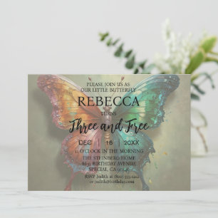 Mariposa tres e invitaciones gratis de cumpleaños