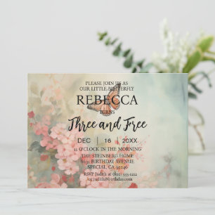 Mariposa tres e invitaciones gratis de cumpleaños
