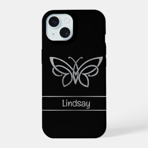 Mariposa Tribal Personalizada Plata Brillo Negro