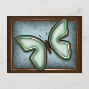 Mariposa verde elegante, postal azul y marrón