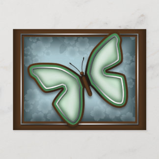 Mariposa verde elegante, postal azul y marrón