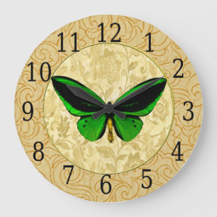 Mariposa Verde Sobre Reloj Floral