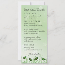 Mariposa verde sobre verde claro - carta de menú