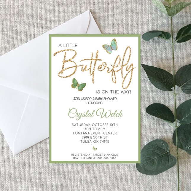 Mariposa verde y invitación a Baby Shower Purpurin (Subido por el creador)