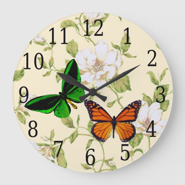 Mariposa Verde Y Monarca En El Reloj De Flores De  (Anverso)
