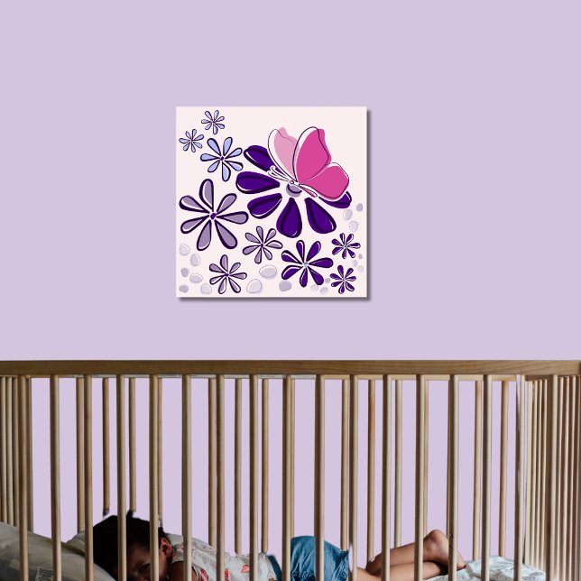 Mariposa y flores Doodle Arte rosa y púrpura (Butterfly & Blossoms Doodle Pink and Purple Art Poster)