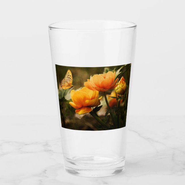 Mariposa y flores naranjas (Anverso)