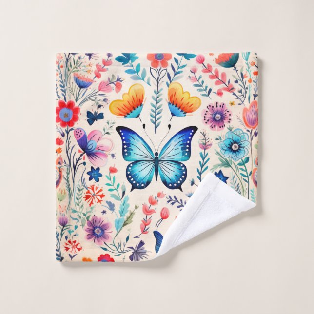 Mariposa y Jardín de flores silvestres (Toallita)