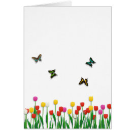Mariposa y tulipanes