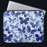 Mariposas Acuarela Azul Funda Portátil<br><div class="desc">Pintura de mariposa color azul y blanco índigo.</div>