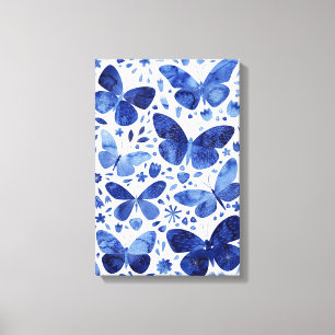 Mariposas Acuarela Azul Indigo Impresión en Lienzo