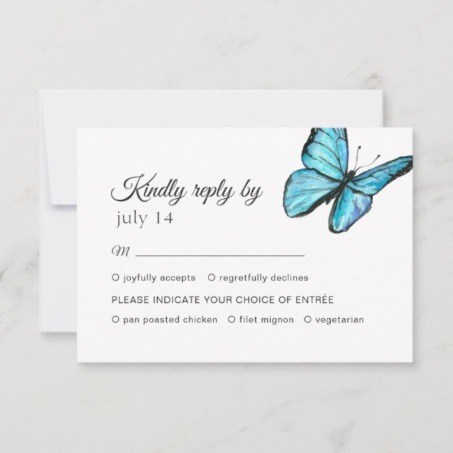 Mariposas acuarela azul RSVP boda (Anverso)