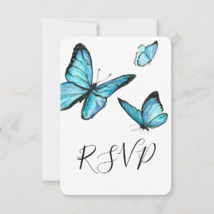 Mariposas acuarela azules RSVP de boda