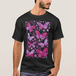 Mariposas Acuarela Magenta Camiseta Rosa