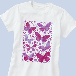 Mariposas Acuarela Magenta Camiseta Rosa