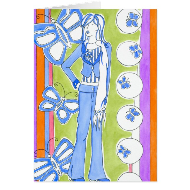 Mariposas azules alrededor de un Chica glamuroso (Frente)