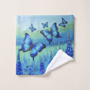 Mariposas Azules con Flores Azules,