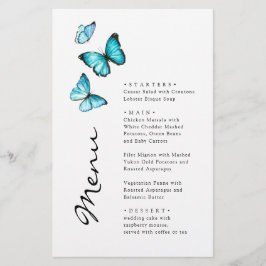 Mariposas azules. Menú moderno y elegante de bodas