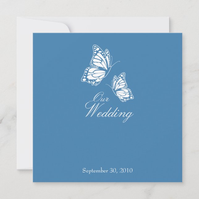 Mariposas azules simples que casan la invitación 2 (Anverso)