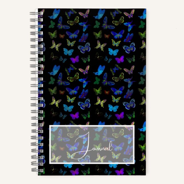 Mariposas azules sobre diario negro (Anverso)