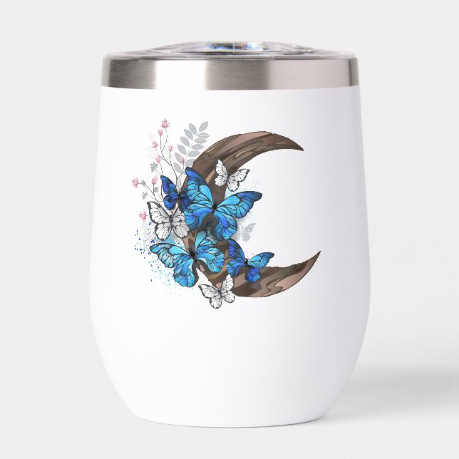 Mariposas azules sobre la media luna de madera (Frente)