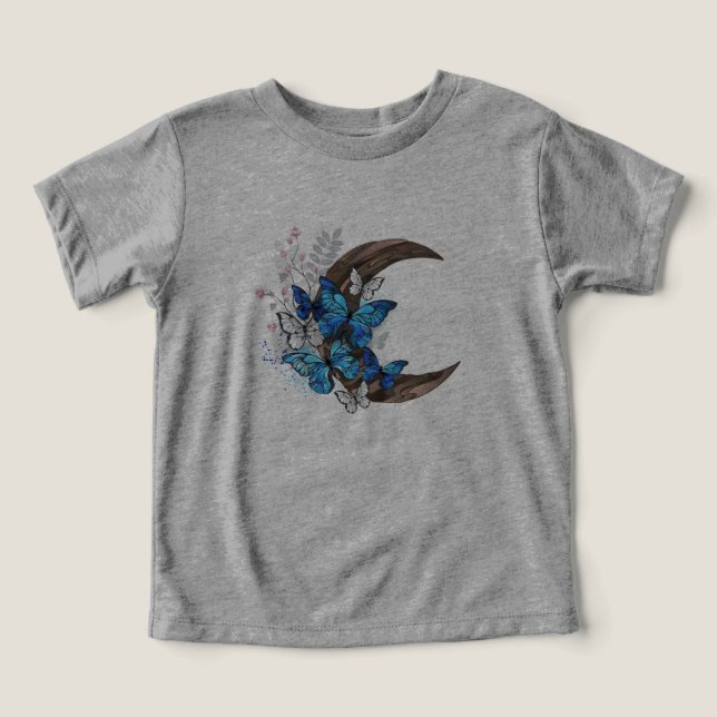 Mariposas azules sobre la media luna de madera (Diseño delantero )