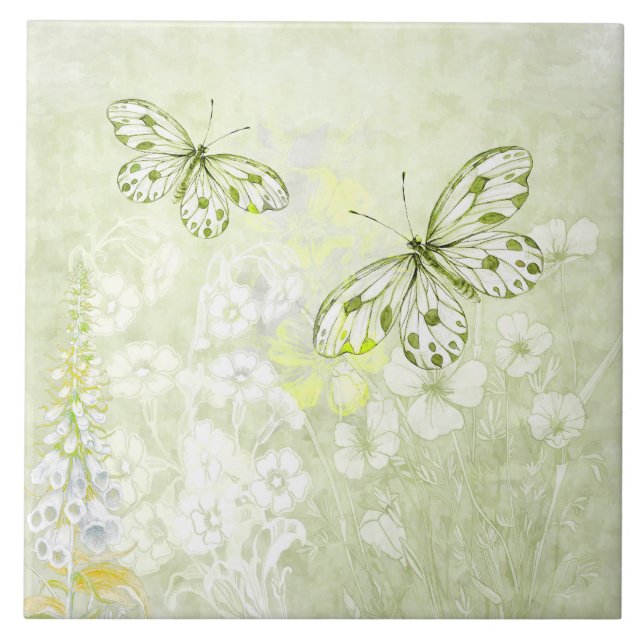 Mariposas blancas delicadas sobre baldosas suaves  (Frente)