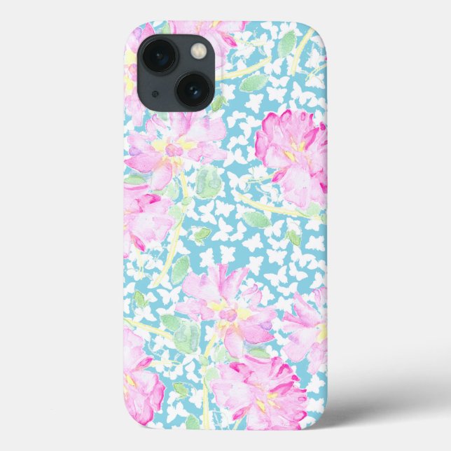 Mariposas blancas rosas, Funda azul para iPhone 6 (Reverso)