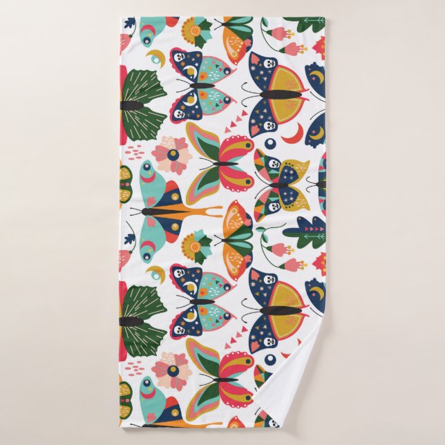 Mariposas Boho: Patrón de papel tapiz sin costura. (Toalla de baño)