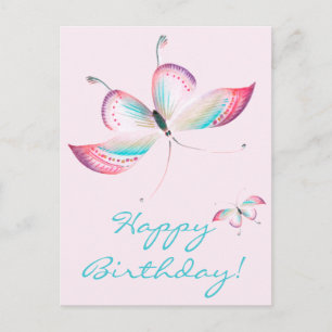Mariposas Boho   Tarjeta postal de cumpleaños rosa