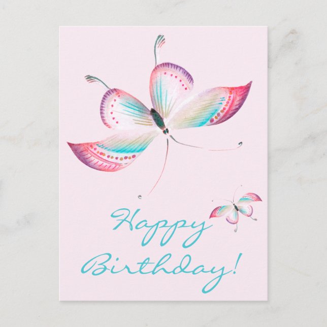 Mariposas Boho | Tarjeta postal de cumpleaños rosa (Anverso)
