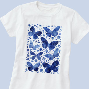 Mariposas color de agua azul camiseta