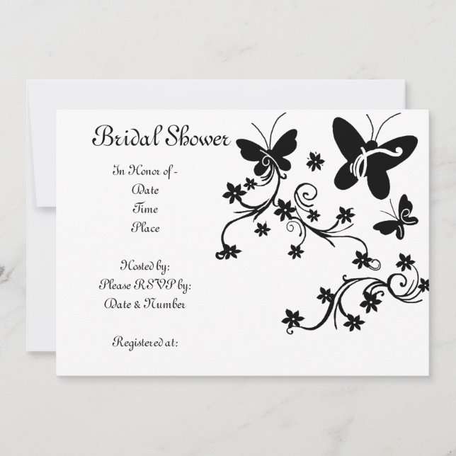 Mariposas con flores Invitación de la novia (Anverso)