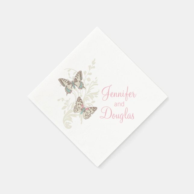 mariposas con tinta boda servilleta de papel blanc (Borde)